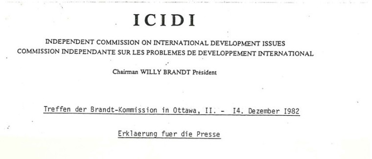 Ausschnitt des Deckblatts einer Presseerklärung vom Treffen der Brandt-Kommission in Ottawa vom 11. bis 14. Dezember 1982